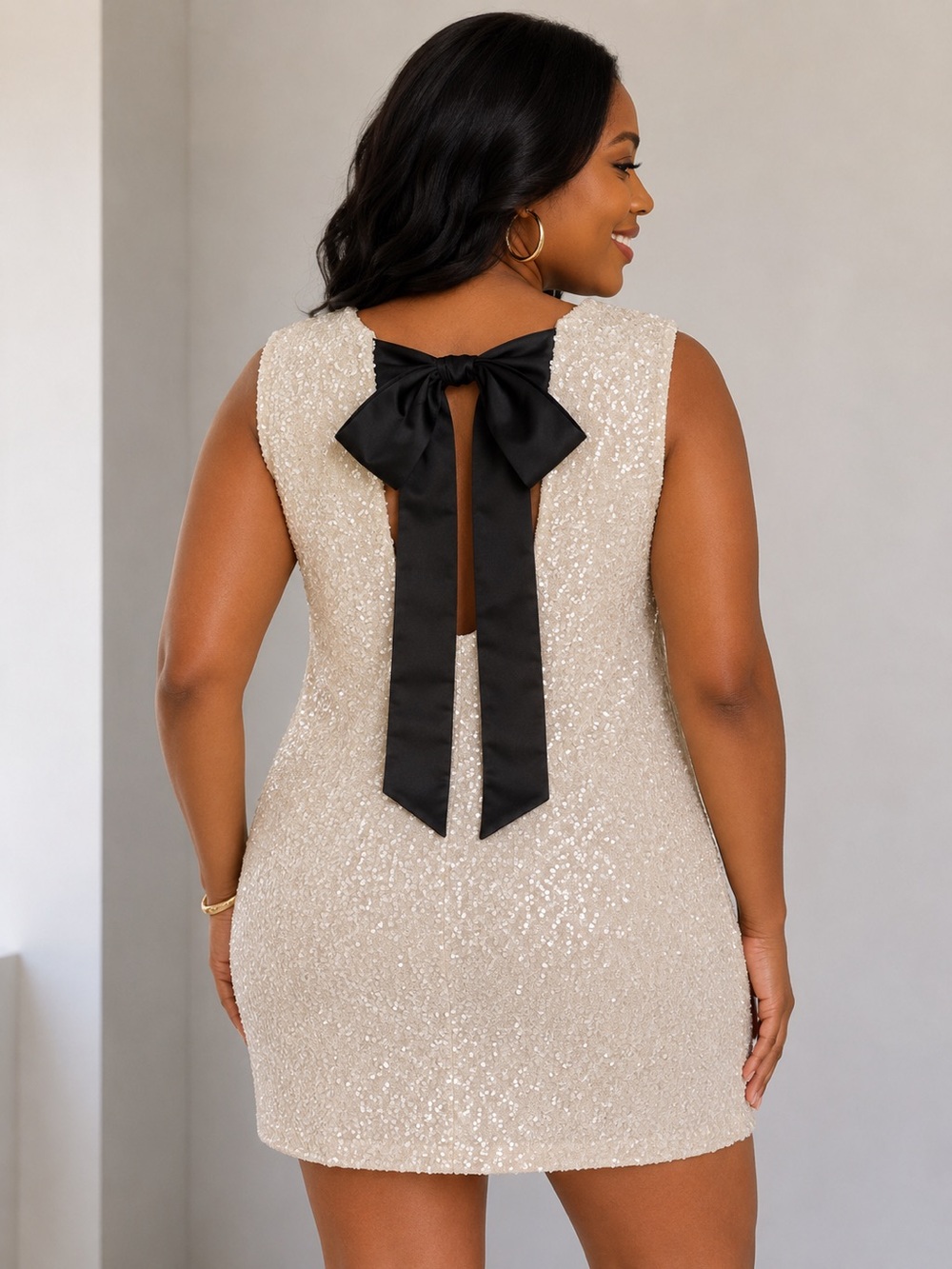 Ivory Sequin Sleeveless Mini Dress